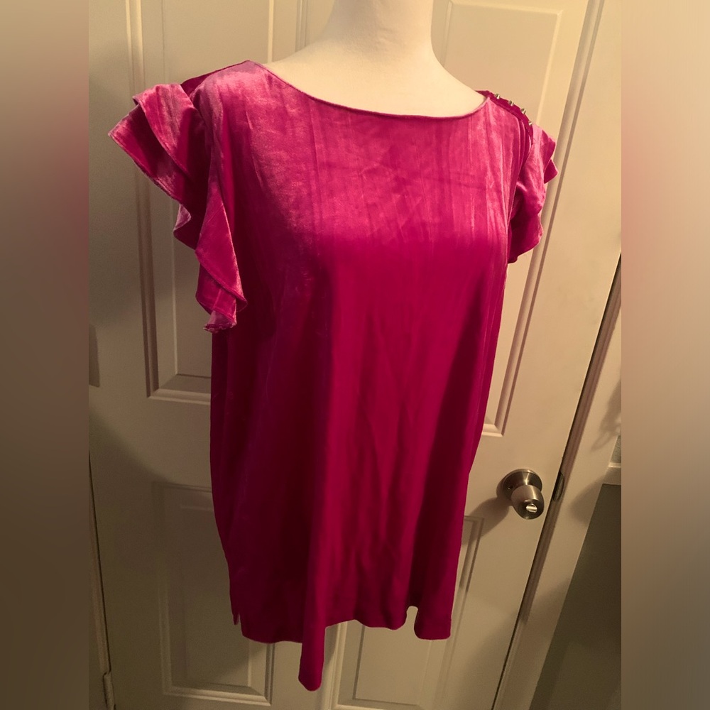 Ellen Tracy Hot Pink Crushed Velvet Studded Shoulder Top- Size XL